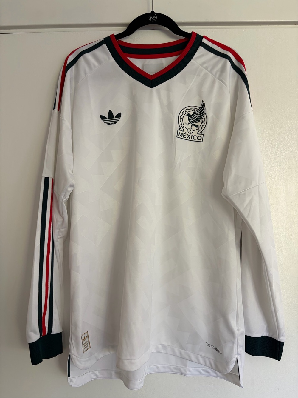 Adidas Mexico Long Sleeve Men’s Soccer Jersey - White with Green & Red Trim